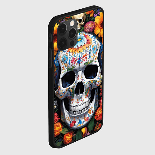 Чехол iPhone 12 Pro Bright colors and a skull / 3D-Черный – фото 2