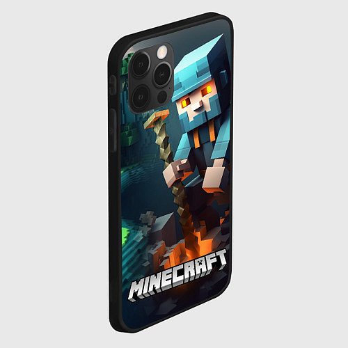 Чехол iPhone 12 Pro Minecraft персонаж у костра / 3D-Черный – фото 2