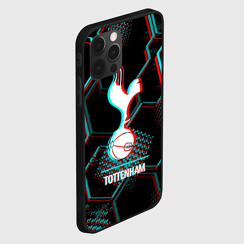 Чехол iPhone 12 Pro Tottenham FC в стиле glitch на темном фоне / 3D-Черный – фото 2