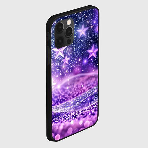 Чехол iPhone 12 Pro Абстрактные звезды в фиолетовых искрах / 3D-Черный – фото 2
