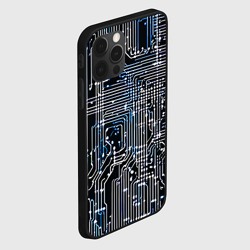 Чехол iPhone 12 Pro Киберпанк схемы белые и синие / 3D-Черный – фото 2