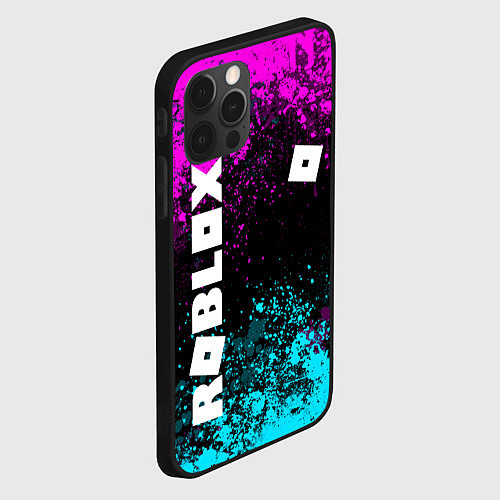 Чехол iPhone 12 Pro Роблокс - неоновые брызги / 3D-Черный – фото 2