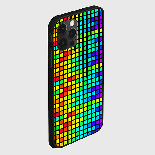 Чехол iPhone 12 Pro Разноцветные квадраты на чёрном фоне / 3D-Черный – фото 2