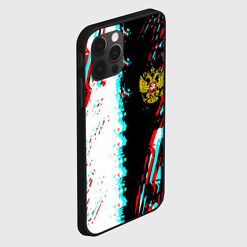 Чехол iPhone 12 Pro Россия глитч краски текстура спорт / 3D-Черный – фото 2
