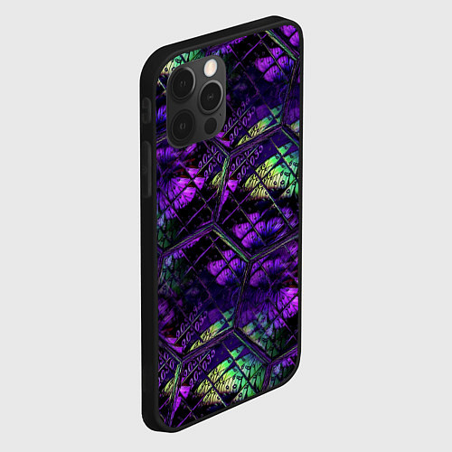 Чехол iPhone 12 Pro Бабочки в фиолетовом креативном узоре / 3D-Черный – фото 2