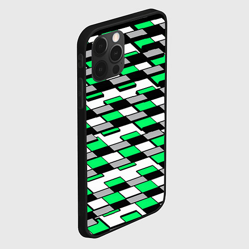 Чехол iPhone 12 Pro Зелёные четырёхугольники на белом фоне / 3D-Черный – фото 2