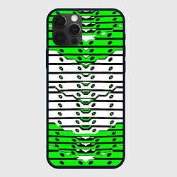 Чехол для iPhone 12 Pro Зелёно-белая техно броня, цвет: 3D-черный