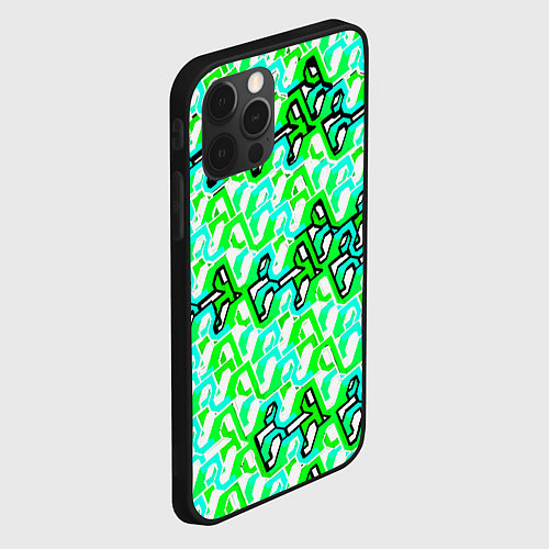 Чехол iPhone 12 Pro Зелёный узор и бело-чёрная обводка / 3D-Черный – фото 2