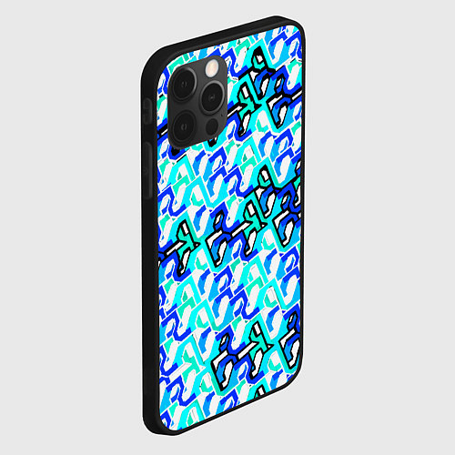 Чехол iPhone 12 Pro Синий узор и бело-чёрная обводка / 3D-Черный – фото 2