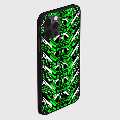 Чехол iPhone 12 Pro Зелёно-белая техно броня / 3D-Черный – фото 2