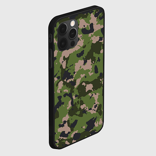 Чехол iPhone 12 Pro Камуфляжный паттерн в стиле Woodland / 3D-Черный – фото 2