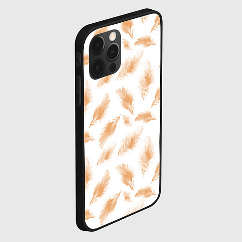 Чехол iPhone 12 Pro Бежевые перья на белом фоне / 3D-Черный – фото 2