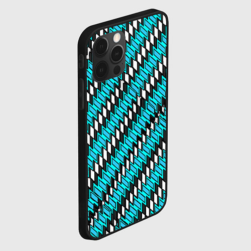 Чехол iPhone 12 Pro Голубые и белые четырёхугольники / 3D-Черный – фото 2