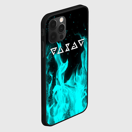 Чехол iPhone 12 Pro Ведьмак лого в огне / 3D-Черный – фото 2