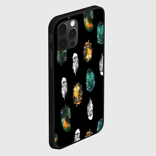 Чехол iPhone 12 Pro Перья на черном фоне / 3D-Черный – фото 2