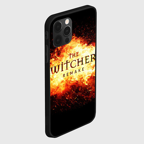 Чехол iPhone 12 Pro The Witcher Remake в пламени огня / 3D-Черный – фото 2