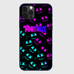 Чехол для iPhone 12 Pro Fortnite x Marshmello neon pattern, цвет: 3D-черный