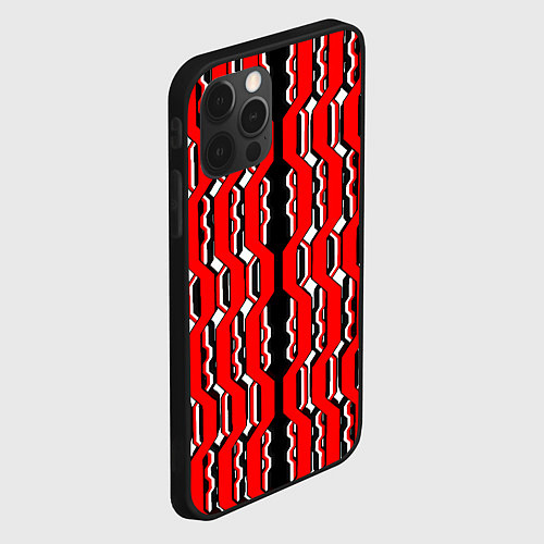 Чехол iPhone 12 Pro Красные и белые техно линии / 3D-Черный – фото 2