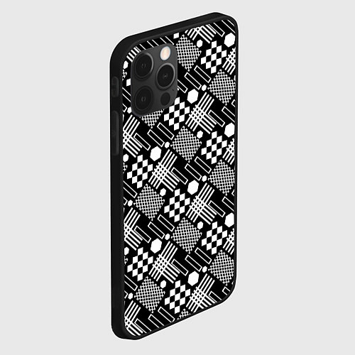 Чехол iPhone 12 Pro Черно белый узор из геометрических фигур / 3D-Черный – фото 2