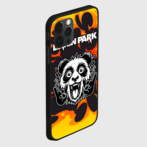 Чехол iPhone 12 Pro Linkin Park рок панда и огонь / 3D-Черный – фото 2