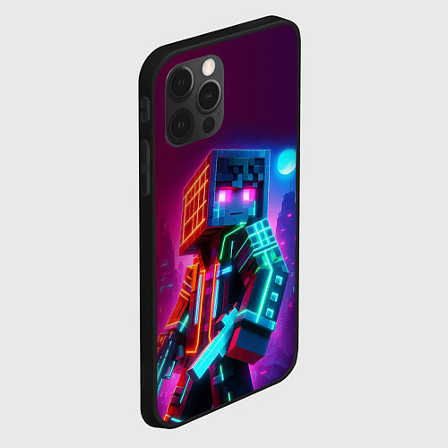 Чехол iPhone 12 Pro Cyberpunk and Minecraft - collaboration ai art / 3D-Черный – фото 2