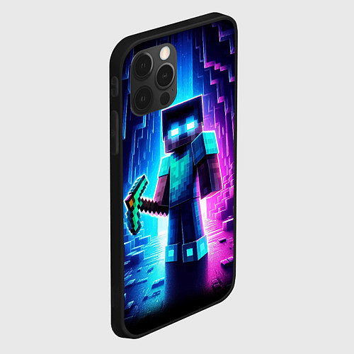 Чехол iPhone 12 Pro Minecraft - neon character ai art / 3D-Черный – фото 2