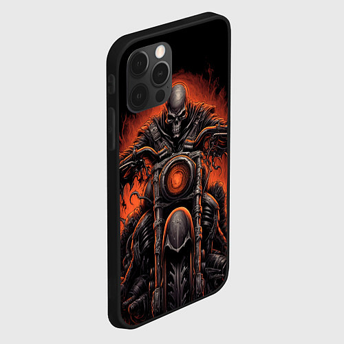 Чехол iPhone 12 Pro Скелет из ада едет на старом мотоцикле / 3D-Черный – фото 2