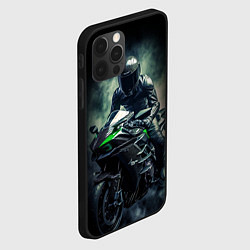Чехол для iPhone 12 Pro Мотоциклист на спортивном байке черный фон, цвет: 3D-черный — фото 2