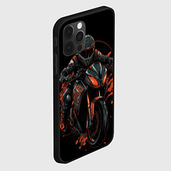 Чехол для iPhone 12 Pro Мотоциклист оранжевые кляксы, цвет: 3D-черный — фото 2