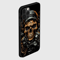Чехол для iPhone 12 Pro Череп мотоциклиста, цвет: 3D-черный — фото 2