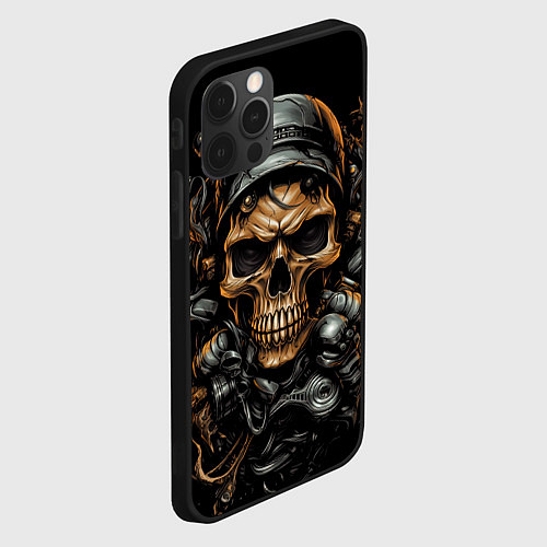 Чехол iPhone 12 Pro Череп мотоциклиста / 3D-Черный – фото 2