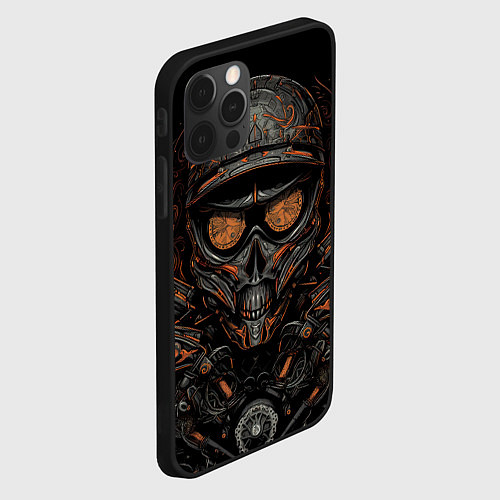 Чехол iPhone 12 Pro Темный череп мотоциклиста / 3D-Черный – фото 2