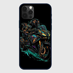 Чехол для iPhone 12 Pro Темный мотоцикл на черном фоне, цвет: 3D-черный