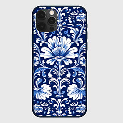Чехол для iPhone 12 Pro Гжель - русский цветочный узор, цвет: 3D-черный