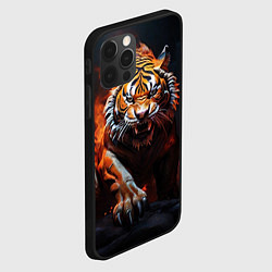Чехол для iPhone 12 Pro Злой тигр в огне рычит и нападает, цвет: 3D-черный — фото 2