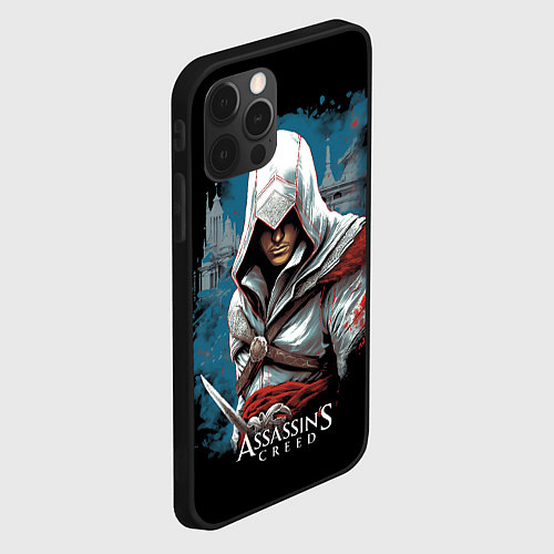 Чехол iPhone 12 Pro Assassins creed белый костюм / 3D-Черный – фото 2