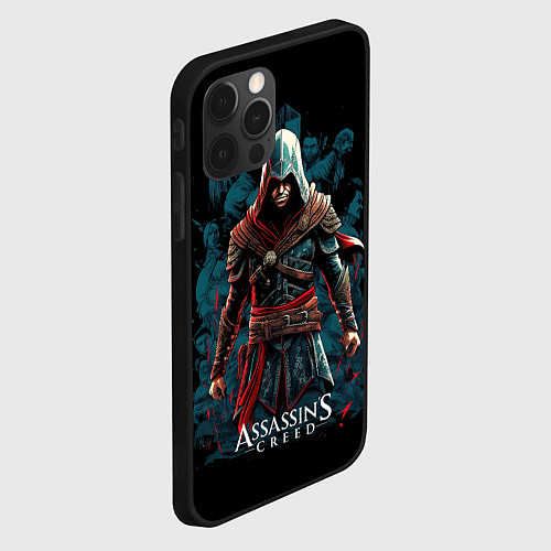 Чехол iPhone 12 Pro Assassins creed черный фон / 3D-Черный – фото 2