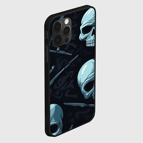 Чехол iPhone 12 Pro Черепа и ножи / 3D-Черный – фото 2