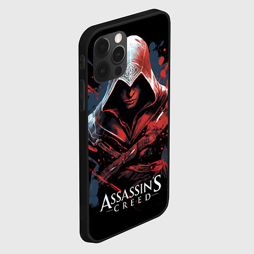 Чехол iPhone 12 Pro Assassins creed красная краска / 3D-Черный – фото 2