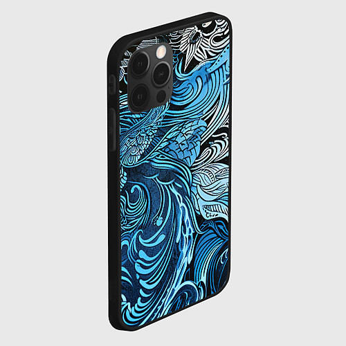 Чехол iPhone 12 Pro Синие и белые абстрактные узоры / 3D-Черный – фото 2