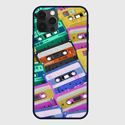 Чехол для iPhone 12 Pro Аудио кассеты разноцветные, цвет: 3D-черный