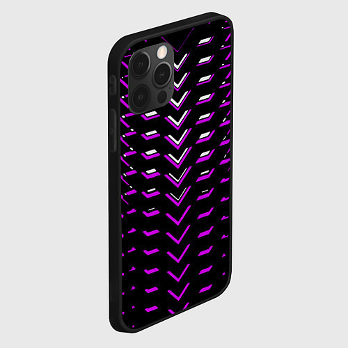 Чехол iPhone 12 Pro Розово-белые полосы на чёрном фоне / 3D-Черный – фото 2