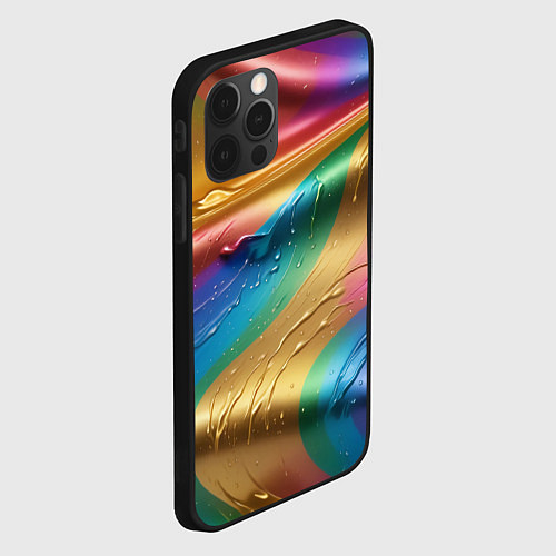 Чехол iPhone 12 Pro Жидкий радужный металл / 3D-Черный – фото 2