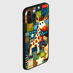Чехол для iPhone 12 Pro Жираф и компания - пэчворк нейросеть, цвет: 3D-черный — фото 2
