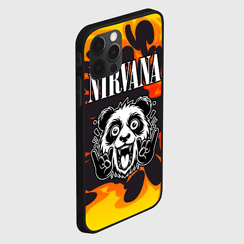 Чехол iPhone 12 Pro Nirvana рок панда и огонь / 3D-Черный – фото 2