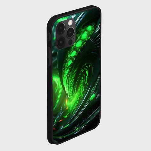 Чехол iPhone 12 Pro Кислотная зеленая яркая неоновая абстракция / 3D-Черный – фото 2