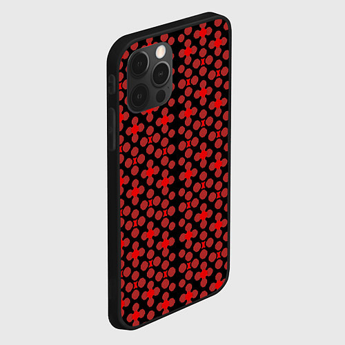 Чехол iPhone 12 Pro Красные четырёхлистники на чёрном фоне / 3D-Черный – фото 2
