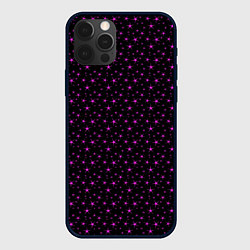 Чехол для iPhone 12 Pro Чёрный с сиреневыми звёздочками, цвет: 3D-черный