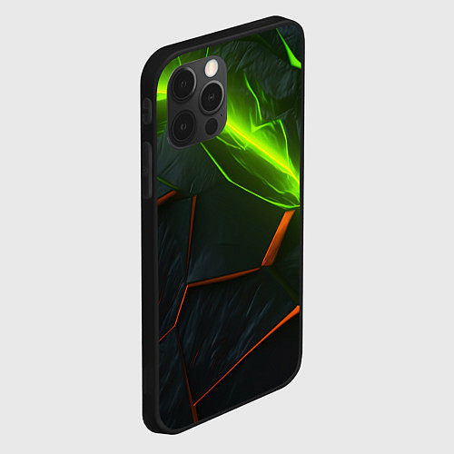 Чехол iPhone 12 Pro Green neon abstract geometry / 3D-Черный – фото 2