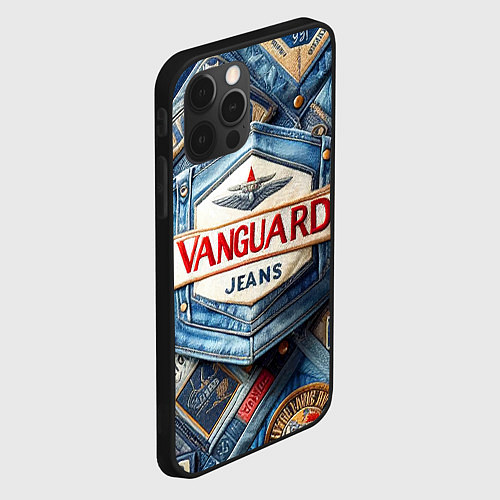 Чехол iPhone 12 Pro Vanguard denim patchwork - ai art / 3D-Черный – фото 2